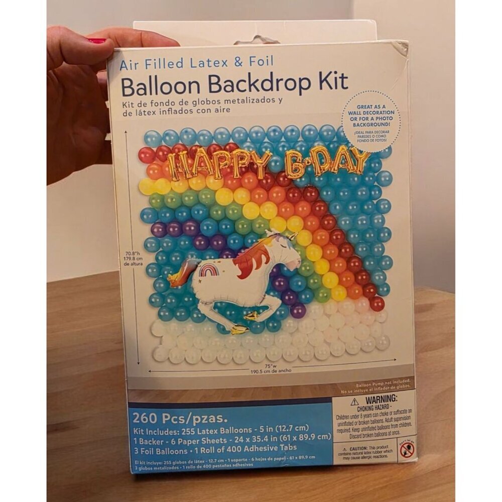 Amscan Balloon Backdrop Kit 260 pcs Air Filled Latex & Foil Unicorn Birthday
